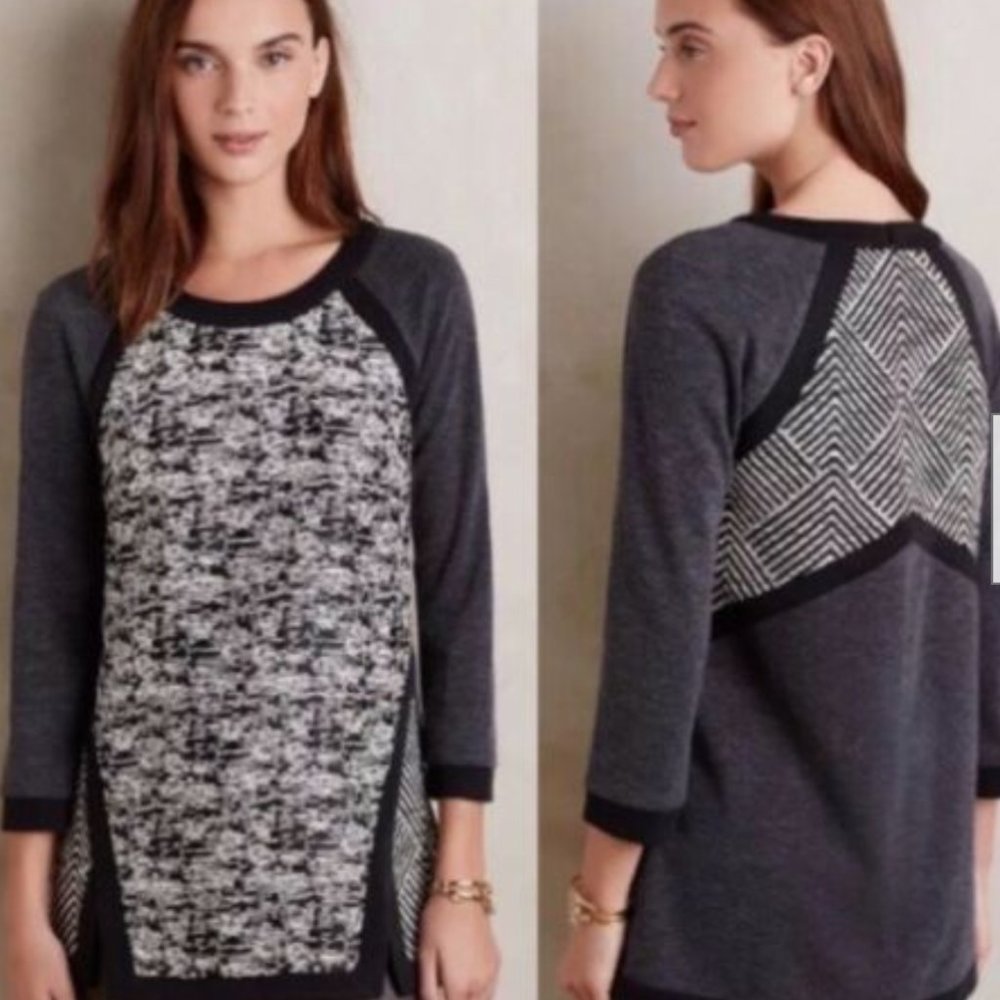 Anthro Harlyn Adelaide Black and Cream Patchwork Tunic Top Small